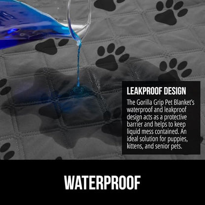 Gorilla Grip 100% Waterproof Dog Blanket 52x82, Pet Friendly Throw Essential for Medium Pets, Dogs, Cats, Tear and Slip Resistant Leakproof Couch Cushion Bed Protector Cover for Indoor Furniture, Paw