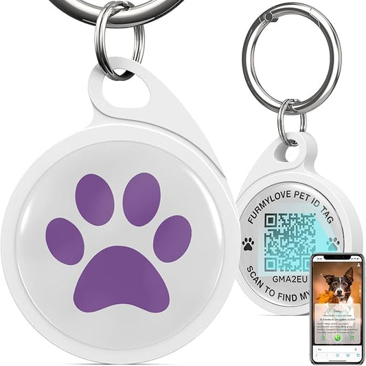 QR Code Dog Tag, Smart ID Tags, Dog Tags Personalized Lightweight Silent ID Tag for Kids Pets Bags Keys, Purple