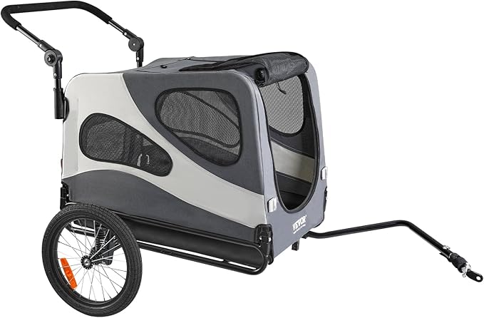 VEVOR Dog Bike Trailer, Supports up to 66/88/100 lbs, 2-in-1 Pet Stroller Cart Bicycle Carrier, Easy Folding Cart Frame with Quick Release Wheels, Universal Bicycle Coupler, Reflectors, Flag