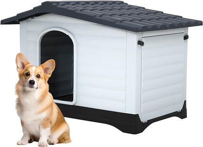FDW Dog House Indoor Outdoor Durable House with Weatherproof Pet Plastic Dog House for Dogs Cats with Air Vents and Elevated Floor