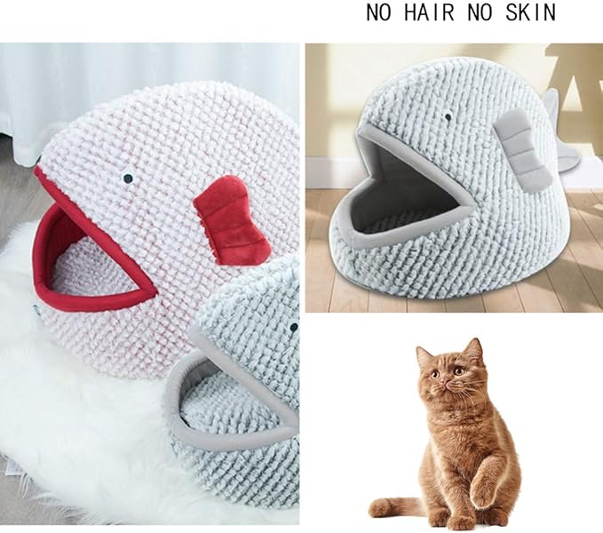 La La Pet® Plush Cat Bed Cave Calming Washable Pet House Bed Selfwarming Pet Bed Foldable Cat Sleep Tent Dog Nest Soft Puppy House Bed for Cats and Small Dogs(Gray,S)