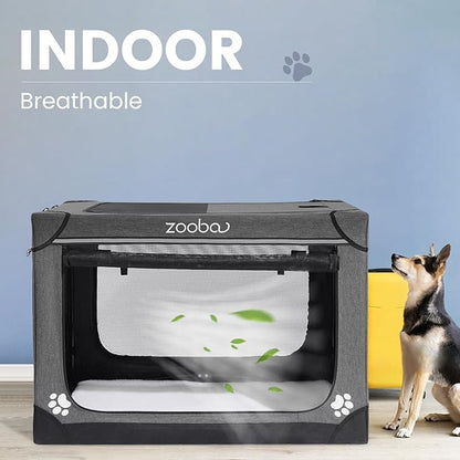 42" Portable Soft Dog Crate for Large Dogs - Collapsible Travel Kennel with Carry Bag, Foldable Cage with Durable Textilene Mesh Door, Plush Bed - Ideal for Home or Travel - Charcoal Gray