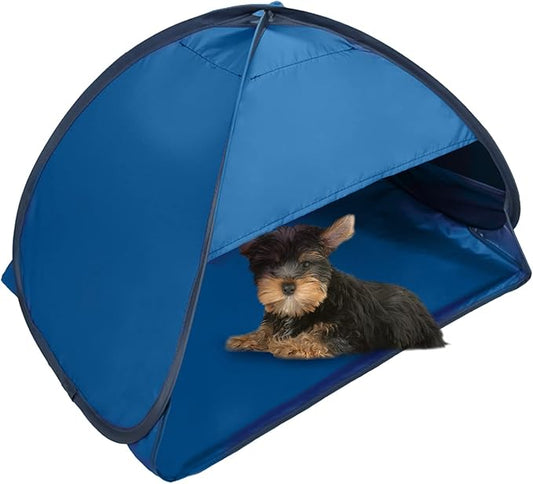 Pop Up Beach Sun Tent, 1 Pack Foldable Pop Up Beach Tent Sun Shelter for Anti-UV Windproof Face Head Shade Protection Tent for Outdoors Camping Picnic Beach, Black Glue Blue L