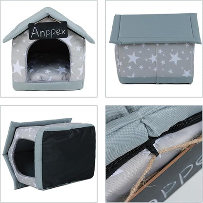 ANPPEX Large Dog House Indoor,2XL Size Indoor Dog House for Large and Medium Dogs,Covered Dog Bed with Cushion,Grey