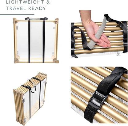 Front Row Foldable Dog Playpen – Durable and Portable Puppy Playpen for Exercise, Rest & Play – Clear Fence Panels with Aluminum Rods and Crate for Dogs and Other Small Pets (Gold, 6-Panel)