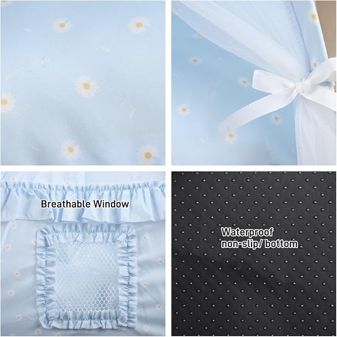 Cat Bed Tents Dog House Indoor Outdoor Lace Mesh Breathable Windows Door Curtains Removable Portable Nest Teepe House (Small,Blue)