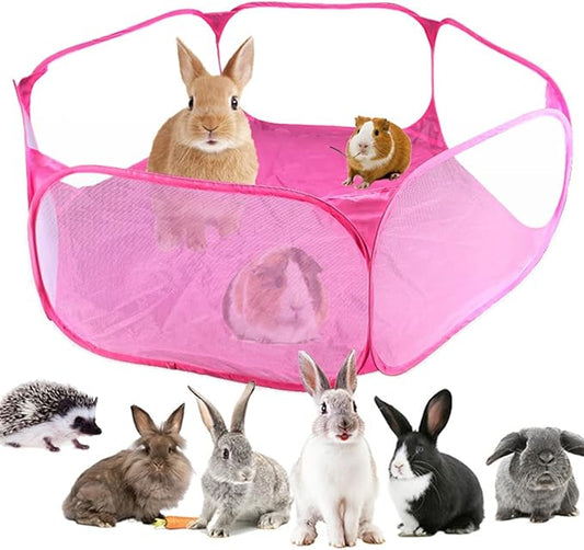Small Animal Cage Tent Breathable & Transparent Pet Playpen Pop Open Outdoor/Indoor Exercise Fence, Portable Yard Fence for Guinea Pig, Rabbits, Hamster, Chinchillas and Hedgehogs (Low barriers)