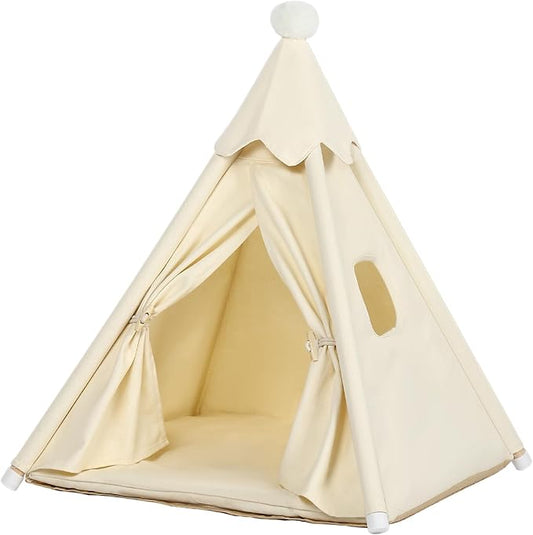 Pet Teepee Tent House for Large Cat & Small Dogs 20x20x20in, Small Dog House for Pugs, Large Cat House for Fat Cats, More Stable, Indoor, M for Pets Up to 20lbs, White