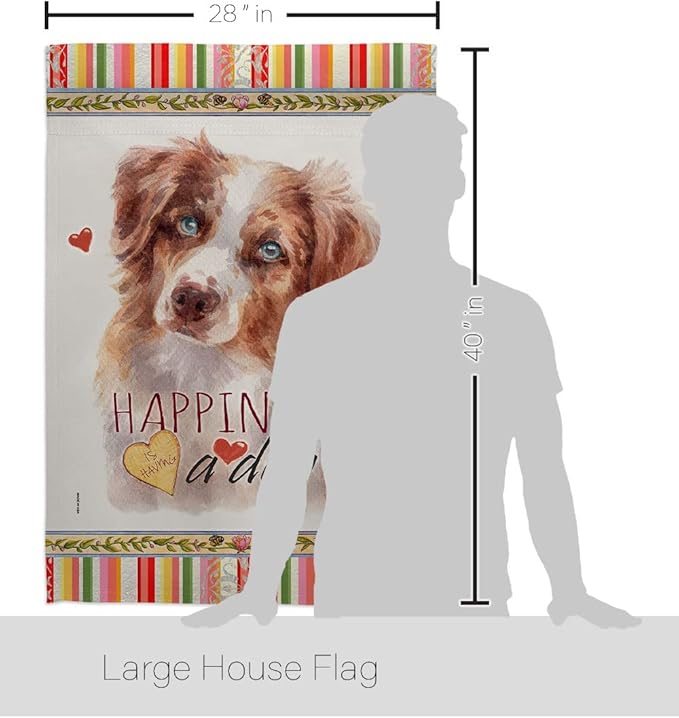 Breeze Decor Red Australian Shepherd Happiness House Flag-Pack Dog Puppy Spoiled Paw Canine Fur Pet Nature Farm Animal Creature Applique Banner Small Garden Yard Gift Double-Sided, Made in USA
