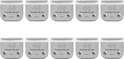 10 Pcs Detachable Pet Dog Grooming Clipper Ceramic Blade Sets,Compatible with Andis Size 40 1/100"(0.25mm),Compatible with andis/Oster A5,Wahl KM10 Series Clippers