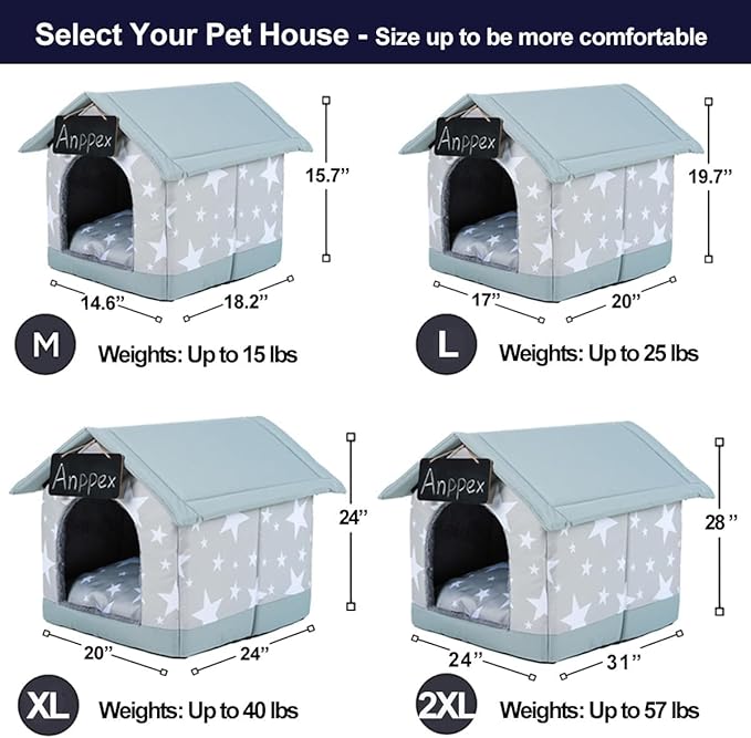 ANPPEX Large Dog House Indoor,2XL Size Indoor Dog House for Large and Medium Dogs,Covered Dog Bed with Cushion,Grey