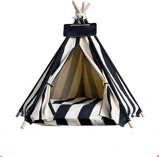 Dog Bed Tent,Portable Pet Tent for Cats or Small Dogs,Removable & Washable,Indoor Dog House with Thick Cushion,Cat Tents for Indoor Cats,Soft,Cozy,Pet Teepee,Dog Cabana Outdoor(White&Black)
