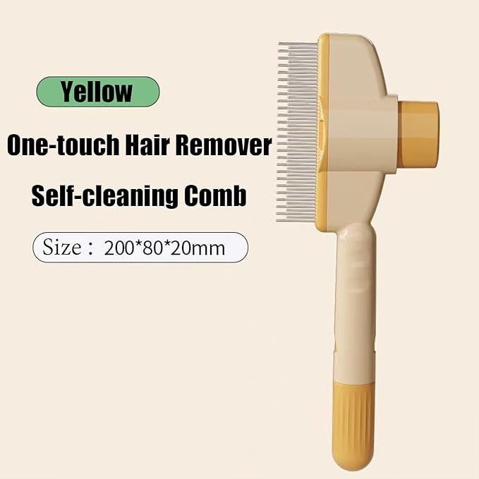 Pet Brush, Hair Grooming Brush Removal Comb, Cat Dog Brush for Massaging and Cleaning Shedding, Multifunctional with Release Button，Yellow