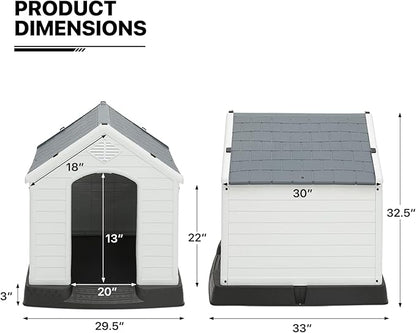MoNiBloom Outdoor Dog House, Durable Dog Housess Indoor, Plastic Insulated Water Resistant Puppy Shelter for Small Medium Dogs, Dark Gray