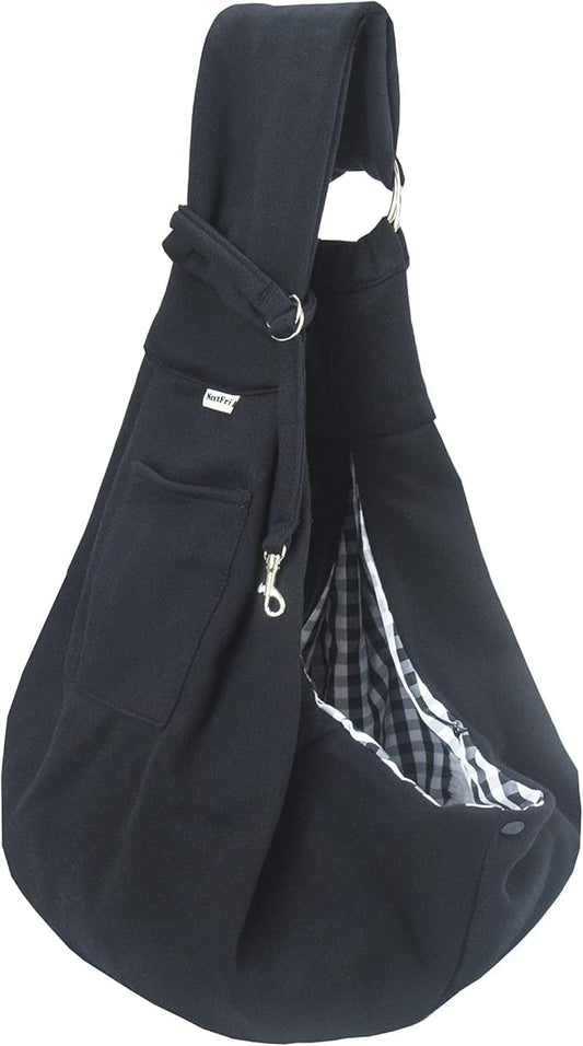 Pet Sling Carrier Adjustable Shoulder Strap Puppy Tote Hands Free Reversible Pet Backpack for Outdoor Travel Classci Black