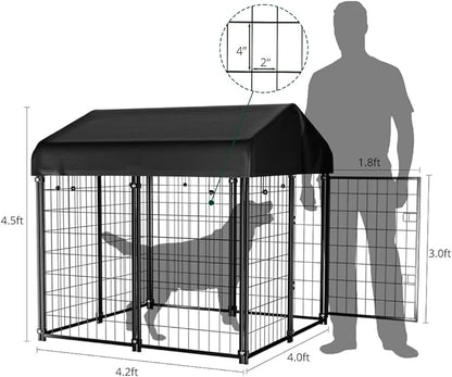PawGiant Dog Kennel Outdoor, Dog House with Roof Waterproof Cover for Medium to Small Dog Outside 4ft x 4ft x 4.5ft, Pet Enclosures Crate Cage Playpen Run Indoor