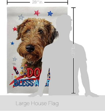 Breeze Decor Patriotic Welsh Terrier House Flag Pack Dog Puppy Spoiled Paw Canine Fur Pet Nature Farm Animal Creature Vintage Applique Banner Small Garden Yard Gift Double-Sided, Made in USA