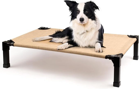 Cooling Elevated Dog Bed, Raised Dog Bed with Washable Breathable Mesh and Metal Frame, Portable Dog Cot Bed with No-Slip Feet for Outdoor and Indoor Use