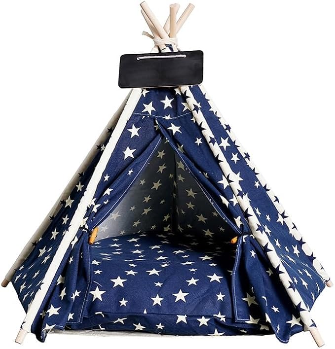 Solid Wood Cat Tent Indoor with Thick Mat,Portable Dog House Dog Teepee Tent,Cute Cat Teepee Cave, Cat Bed,Dog Bed Tent,Puppy Bed Tent,Bunny Tent,Pet Tent Teepee