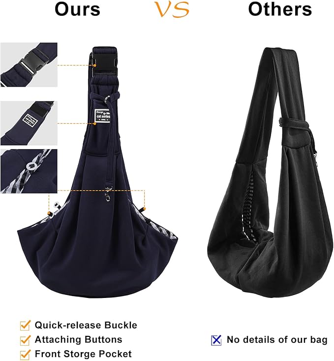 Surblue Dog Sling Carrier Bag with Hands Free Reversible Belts,Safe Comfortable Adjustable Crossbody Shoulder Outdoor Travel Pet Tote Suitable for Small Pet Cat Puppy up to 12 lb (Buckle Darkblue)