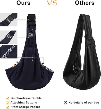 Surblue Dog Sling Carrier Bag with Hands Free Reversible Belts,Safe Comfortable Adjustable Crossbody Shoulder Outdoor Travel Pet Tote Suitable for Small Pet Cat Puppy up to 12 lb (Buckle Darkblue)