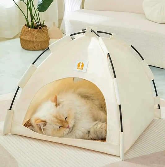 Cute Cat Teepee Cave, Cat Tent Foldable Indoor Outdoor with Thick Mat,Puppy Bed Tent,Bunny Pet Tent Teepee,Portable Dog House Teepee Tent, Cat Bed,Dog Bed Tent,Puppy Bunny,Pet Tent Teepee (A, M)