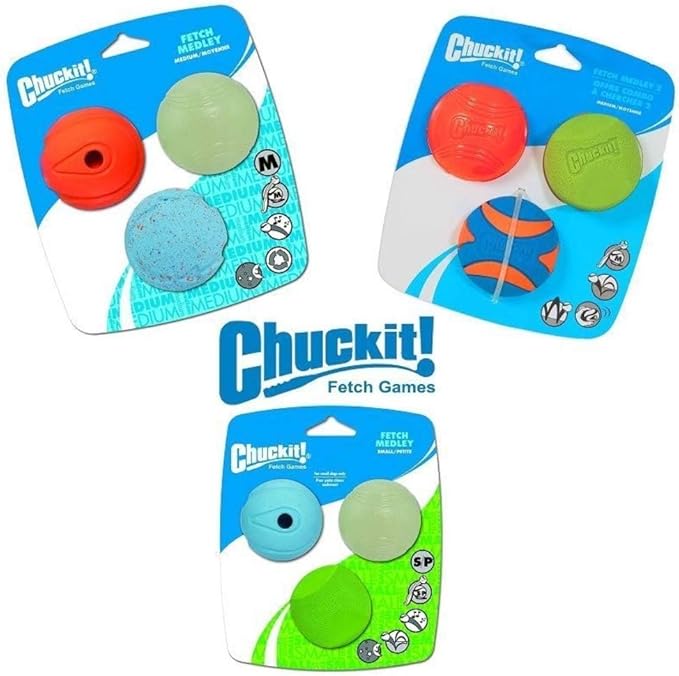 Chuckit! Fetch Medley Dog Ball Dog Toys, Small (2 Inch) Pack of 3, for Small Breeds