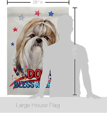 Breeze Decor Patriotic Shih Tzu House Flag Eagle Set Dog Puppy Spoiled Paw Canine Fur Pet Nature Farm Animal Creature Decoration Banner Small Garden Yard Gift Double-Sided, Made in USA