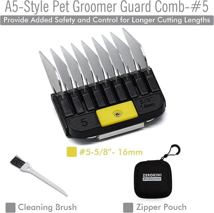 Professional A5 Style Animal Clipper Stainless Steel Color-Coded Snap-on Attachment Guard Guide Comb, 1/8"-1" Compatible with Wahl KM Series Oster A5 Andis Detachable Blade Pet Groomers (#5 - 5/8")