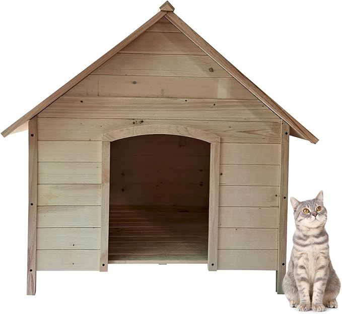 Critter Sitters Indoor or Outdoor 41'' Pet House, Weather-Resistant Dog House for Pets up to 44 Pounds, Waterproof Outdoor Dog House for Cats, Dogs, or Rabbits, Fir Wood Cat Houses for Outdoor Cats