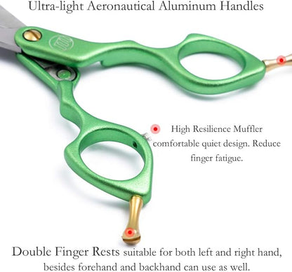 Moontay 6.0" Professional Straight Pet Grooming Scissor, Dog Cat Grooming Shear/Scissor with Ultra-Light Aeronautical Aluminum Handle, 440C Japanese Stainless Steel Pet Grooming Shear, Green