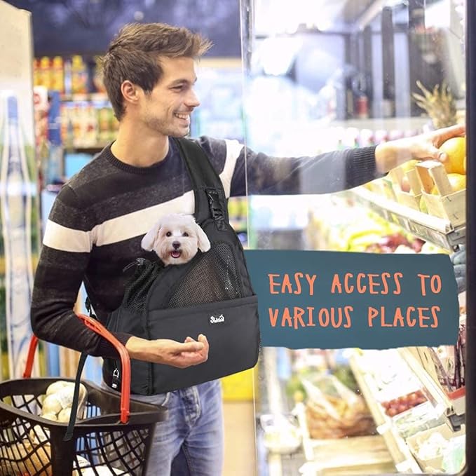Lukovee Dog Slings for Small Dogs, Hard Bottom Support & Adjustable Soft Padded Shoudler Strap Dog Sling Carrier, Dog Purse with Button Closure & Zipper Pockets (for Pets 6-12 lbs, Black)
