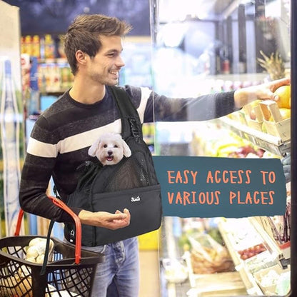 Lukovee Dog Slings for Small Dogs, Hard Bottom Support & Adjustable Soft Padded Shoudler Strap Dog Sling Carrier, Dog Purse with Button Closure & Zipper Pockets (for Pets 6-12 lbs, Black)