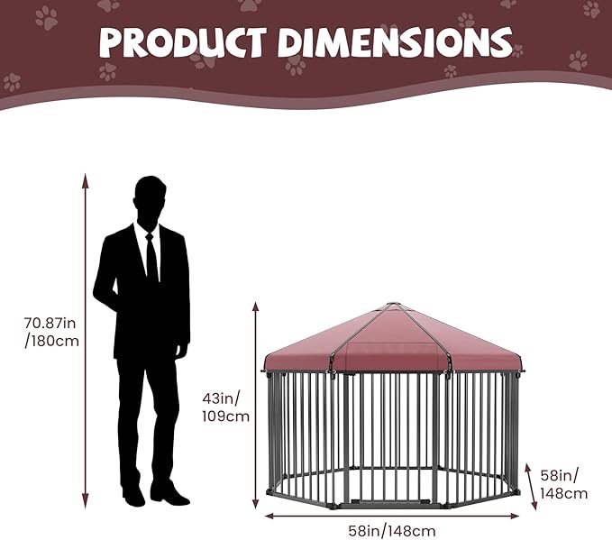 Large Dog Kennel Outside with Roof, Outdoor Dog Kennel with Metal Gate, Heavy Duty Hexagonal Dog Kennel with Lock for OuLarge Dog Kennel Outside with Roof, Outdoor Dog Ketdoor Backyard (4.9x4.9x3.6FT)