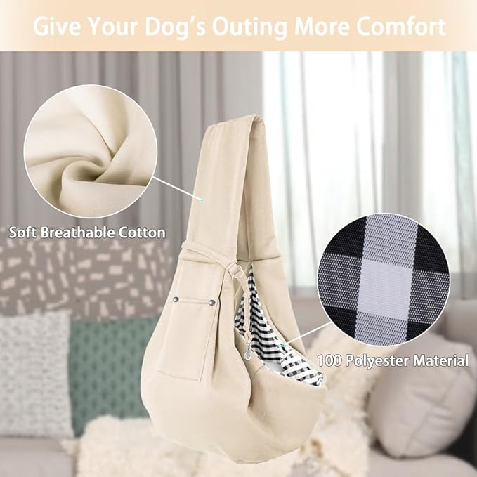 FEimaX Dog Sling Carrier, Pet Papoose Slings Bag for Small Dogs Cats, Puppy Hands Free Satchel Tote Pouch Carriers Doggie Crossbody Shoulder Carry Bags for Outdoor Travel (Beige)