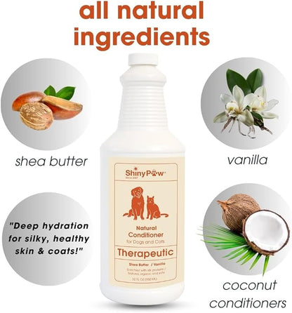 Dog Conditioner for Allergies and Itching | Shiny Paw 32 oz Shea Butter & Vanilla Conditioner for Dogs & Cats | Dog Matted Hair Detangler | Made in The USA