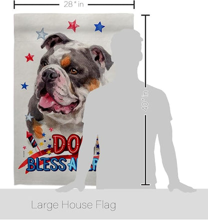 Breeze Decor Patriotic Merle Bulldog House Flag Pack Dog Puppy Spoiled Paw Canine Fur Pet Nature Farm Animal Creature Applique Banner Small Garden Yard Gift Double-Sided, Made in USA