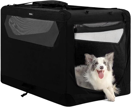 Soft Collapsible Dog Crate for Large Dogs - 36 Inch Foldable Soft Dog Kennel with Durable Mesh Windows, Indoor & Outdoor Portable Travel Dog Crate, Black, 36x24x24 Inches