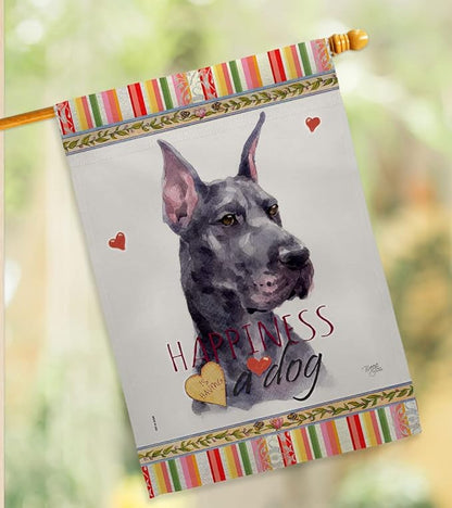 Breeze Decor Cropping Black Dane Happiness House Flag-Pack Dog Puppy Spoiled Paw Canine Fur Pet Nature Farm Animal Creature Support Our Troops Garden Yard Gift Double-Sided, Made in USA