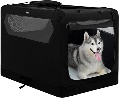 Soft Collapsible Dog Crate for Large Dogs - 42 Inch Foldable Soft Dog Kennel with Durable Mesh Windows, Indoor & Outdoor Portable Travel Dog Crate, Black, 42x31x31 Inches