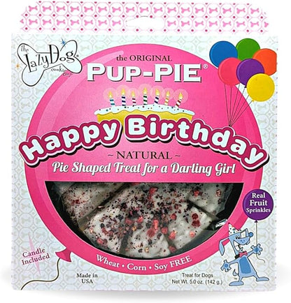 The Lazy Dog Cookie Co. - Original Pup-Pie - Happy Birthday Dog Treat for a Darling Girl with Bag of 5oz Bacon Flavor Mutt Mallows