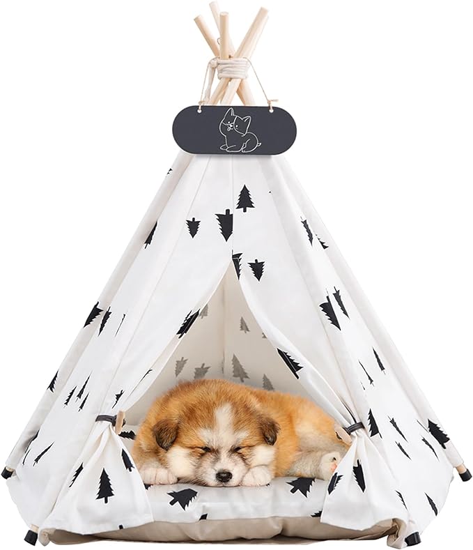 Pet Teepee Tent for Dogs & Cats Dog Bed with Thick Cushion Puppies Play House Removable and Washable