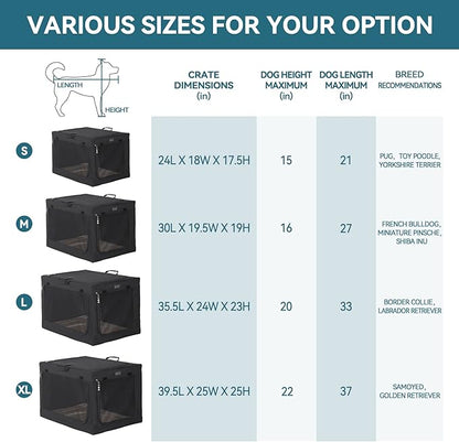 Petsfit Collapsible & Portable Dog Crate, 3-Door wth Fleece Bed, Soft-Sided Dog Crate, Huge Ventilation Pet Home Black 30 inch