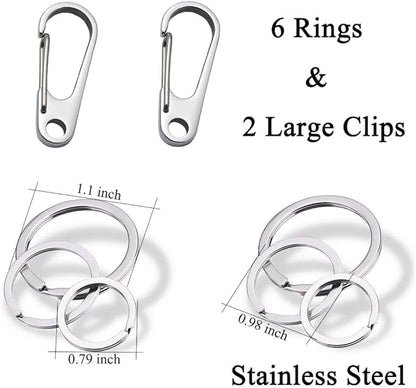 IVIA Dog Tag Clips / 2 Pack/Multiple Size 304 Stainless Steel Quick Clip with Rings/Easy Change Dog Cat ID Tag Holder for Small pet Collars and Harnesses.(2 Large Silver)