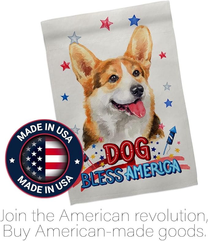 Breeze Decor Patriotic Pembroke Welsh Corgi Garden House Flag-Kit Dog Puppy Spoiled Paw Canine Fur Pet Nature Farm Animal Creature Decoration Banner Small Yard Gift Double-Sided, Made in USA