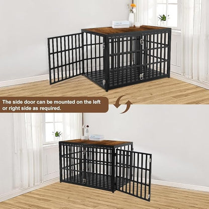 40" Dog Crate Furniture, Wooden Pet Crate End Table Decorative Dog Kennel Furniture, Heavy Duty Dog Cage for Large and Medium Dogs, Three Doors with Double Protection Lockes, Rustic Brown