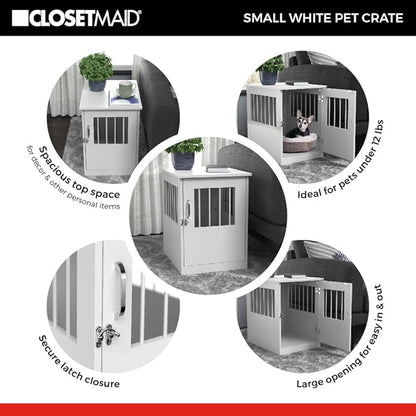 ClosetMaid Pet Crate End Table Furniture for Small Dogs or Cats Under 12 lbs, White Wood Finish