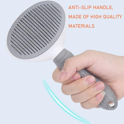 Self-Cleaning Slicker Brush Comb - Best Pet Cat Dog Grooming Long Short Hair - Shedding Loose Undercoat Tangled Haired Removes Tool - Gray