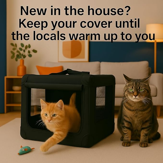 3-Door Collapsible Dog Crates for Medium Dogs, Cats, Rabbit, Foldable Soft Kennel Indoor & Outdoor with Steel Tube Frames, Portable Pet Playpen Career with Reinforced Mesh, 27x20x20 inches, Black