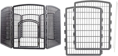 IRIS Exercise 8 Panel Pen Panel Pet Playpen with Door - 34 Inch, Gray with IRIS Exercise 2 Panel Add On Panel Pet Playpen with Door - 34 Inch, Gray